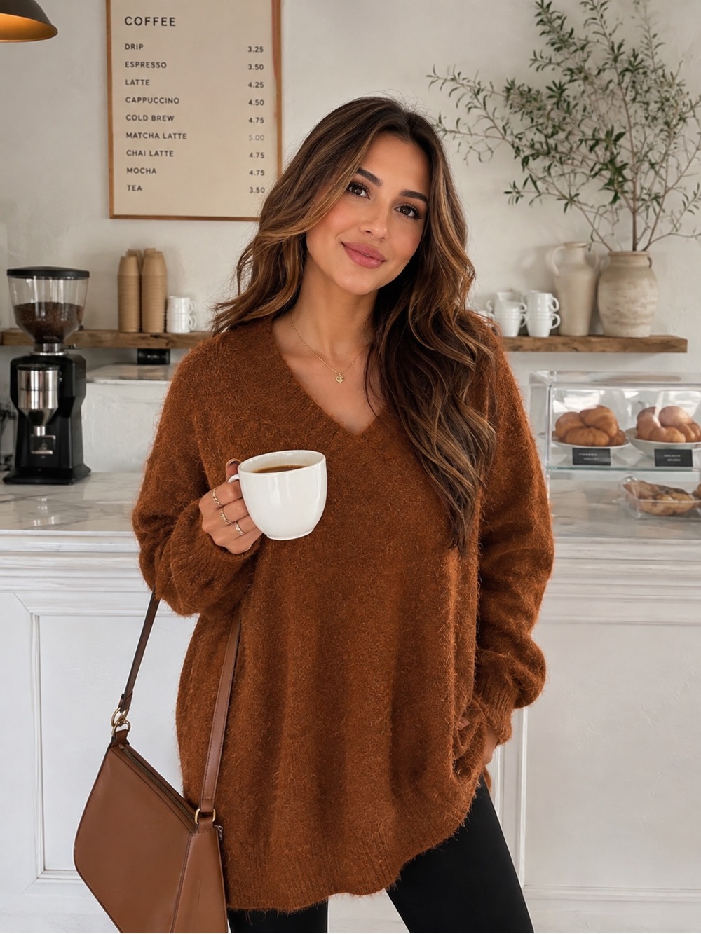 Staccato Cozy Brown V-Neck Sweater